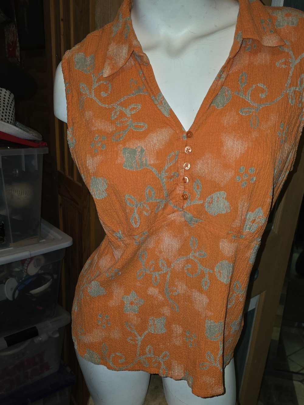 Christopher & Banks Orange Floral Sleeveless V-Neck Tank
